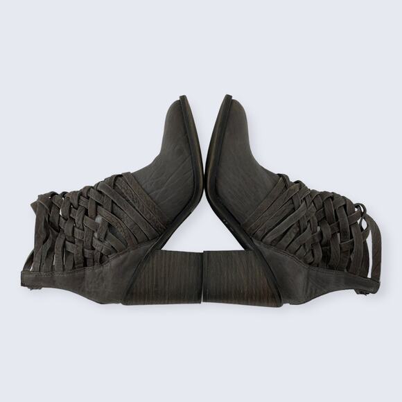 Free People Carrera Gray Leather Woven Crisscross Strappy Block Heel Boot 39 8.5 - Picture 5 of 12